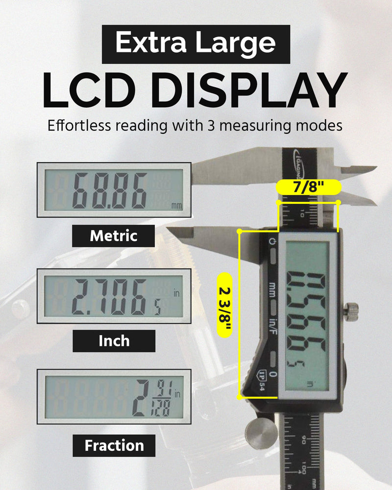 iGaging IP54 Electronic Digital Caliper 0-6" Display Inch/Metric/Fractions Stainless Steel Body 6"