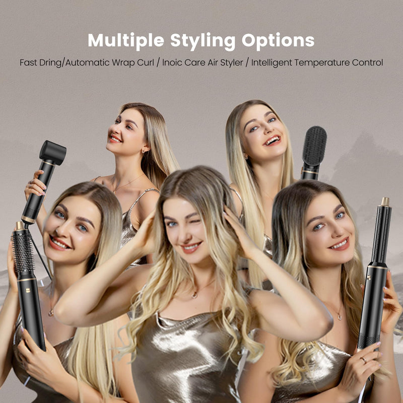 Airbrush Hair Styler, Air Brush 5 in 1 with Curl Straighten, Volumise, Smooth and Drying for Styling, Airbrush 5 in 1 Hot Air Styler for All Hair Type/Length Black