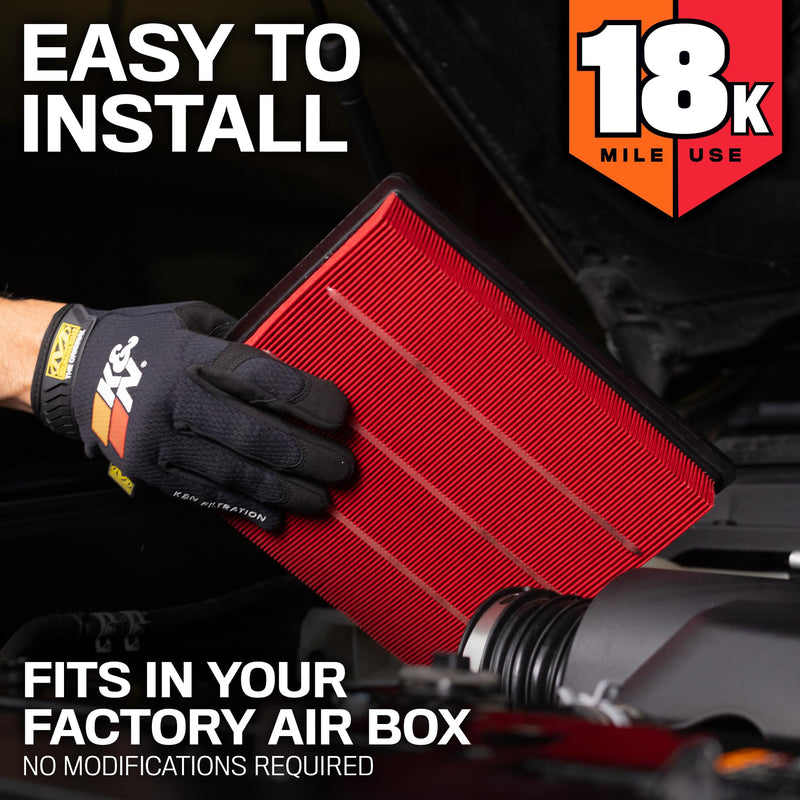 K&N Engine Air Filter: Long Life 18,000 Mile Replacement Air Filter: Compatible with 2016-2022 Honda/Acura V6 (Odyssey, Passport, Pilot, Ridgeline, MDX), KNA-5041 18K Miles - Disposable