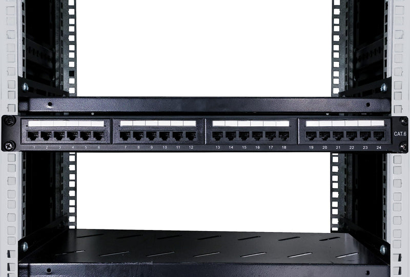6COMGIGA 24 RJ45 Port Cat6 Patch Panel with Removable Back Bar,Support 110 & Krone Terminations,1U 19 Inch Network Patch Panel for Cat6, Cat5e, Cat5 Cabling Dual IDC Patch Panel