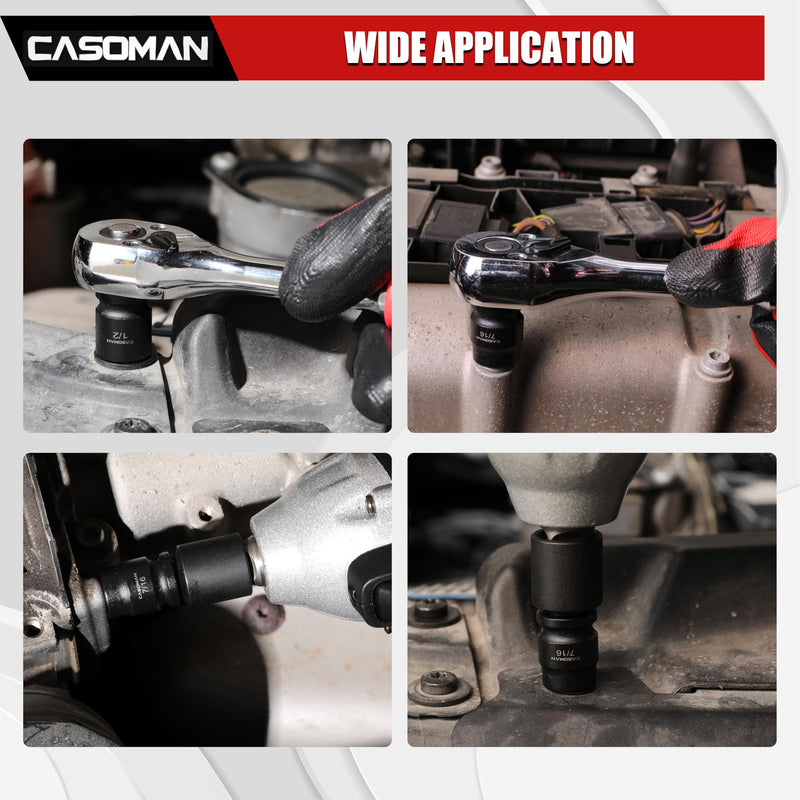 CASOMAN 12PCS 3/8" Drive Stubby Impact Socket Set, Low Profile, 5/16" - 1", SAE, CR-MO, 6-Point, 12 Pieces Shallow Socket Set for Automotive Maintenance, Repairs and DIY, for Tight Areas 3/8"Dr. 12-Piece (5/16" - 1")