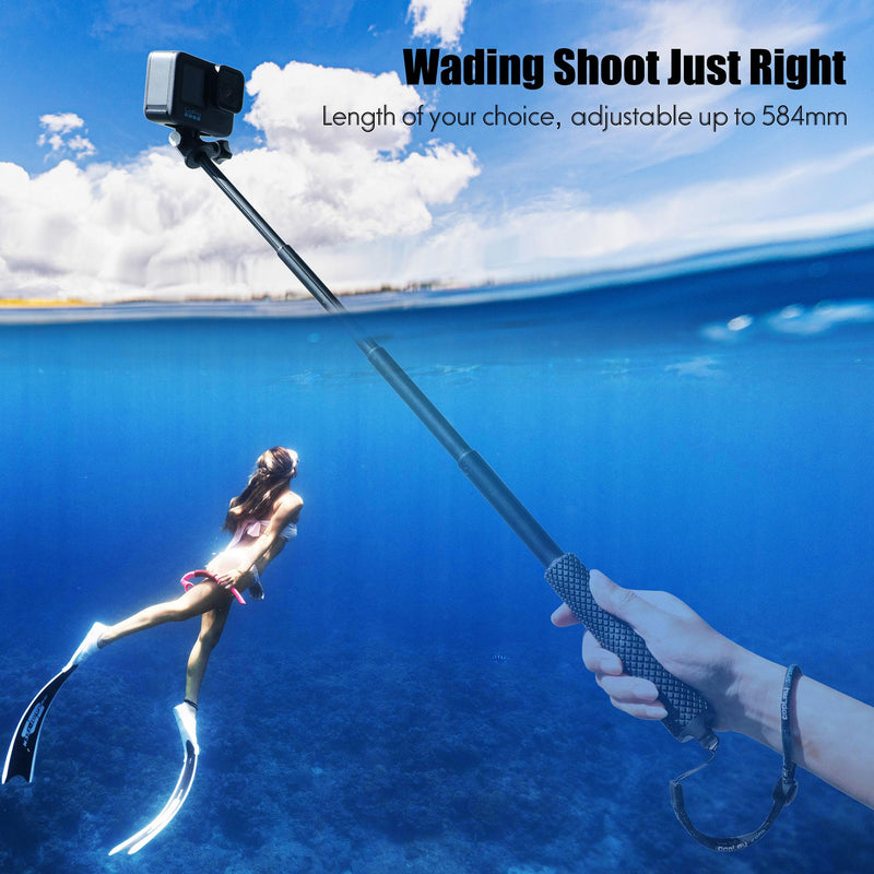 SOONSUN 23'' Aluminum Waterproof Extension Monopod Pole Selfie Stick for GoPro Hero 12 11 10 9 8 7 6 5 4, Max, Mini, Fusion, Session, Insta360 X2 X3, GO3, Osmo Action 3 4, AKASO camera