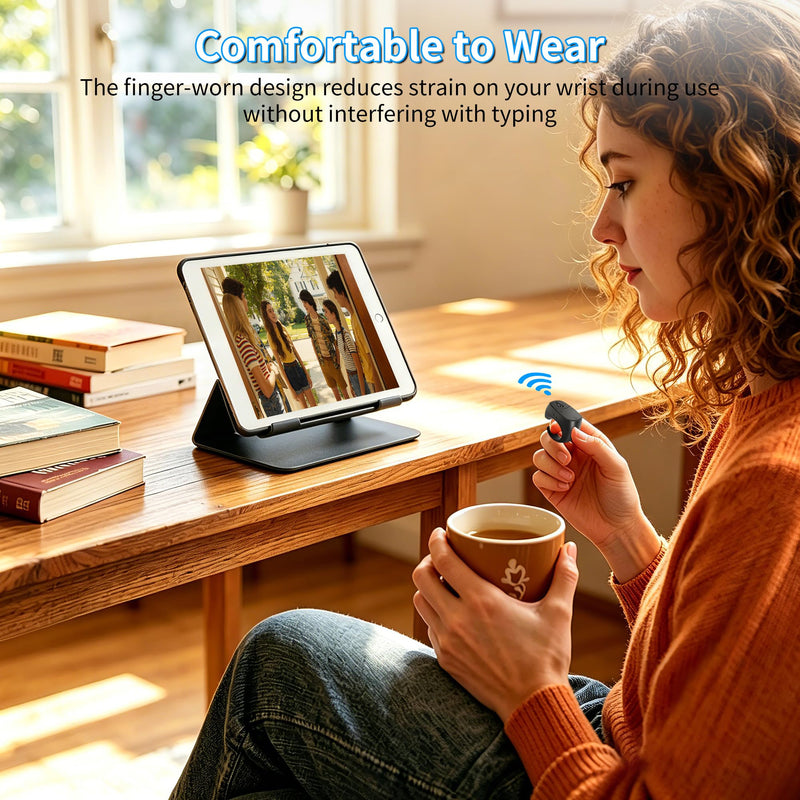 Mini Finger Ring Mouse with Charging Case Wearable Bluetooth Remote Control Thumb Mouse Wireless Handheld Air Mouse for Smartphone Tablet PC Laptop MacBook for Page Turn Take Photo Watch Video, Black