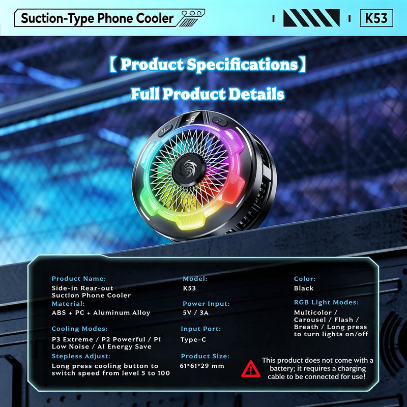Magnetic Phone Cooler for Gaming, RGB Semiconductor Cooling Fan for iPhone and Android Phones, Portable Mobile Phone Radiator with 3 Cooling Modes, Quiet Cooling Fan for Gaming (Black) Black