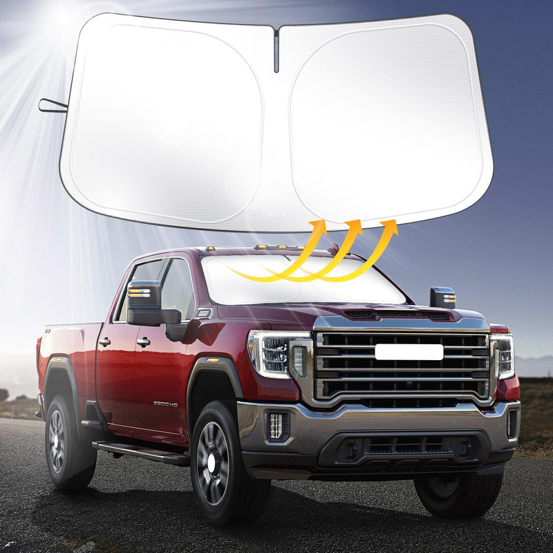 Car Windshield Sun Shade Compatible with 2025 2024 2023 2022 2021 2020 2019 GMC Sierra 1500 2500 3500 SLT, AT4, Denali Accessories Foldable Sunshade Truck Custom Windshield Sun Visor For 2019-2025 GMC Sierra 1500 2500 3500