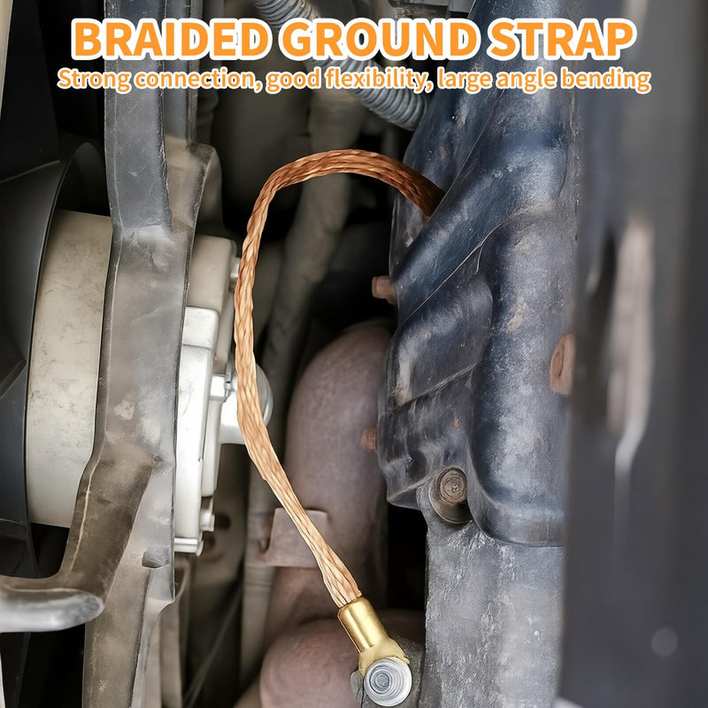 6PCS Ground Strap Automotive, 6/10/12 Inch Universal Automotive Ground Strap Braided Copper & Engine Ground Strap, 6'',10'',12'' Woven Grounding Strap with 0.5" Rings Terminal for Most Cars