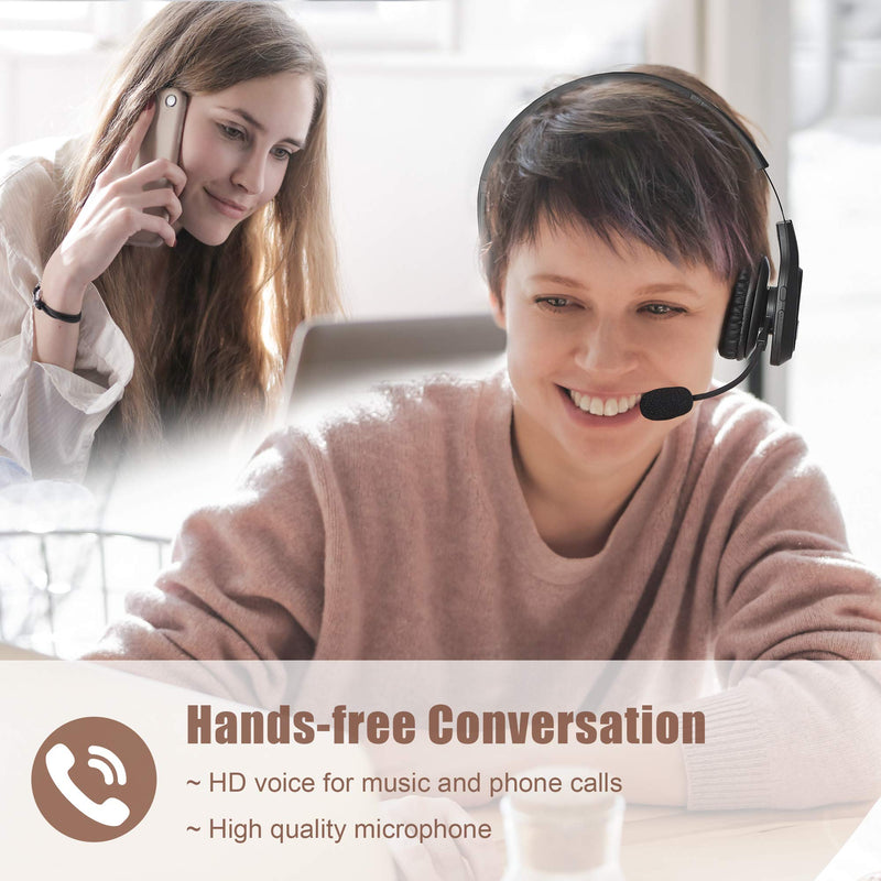 Trucker Bluetooth Headset V5.0, Wireless Headset with Noise Canceling&Mute Microphone for Cell Phones, On Ear Bluetooth Headphone for Computer, Zoom Meetings, Skype, Home Office BH-M100
