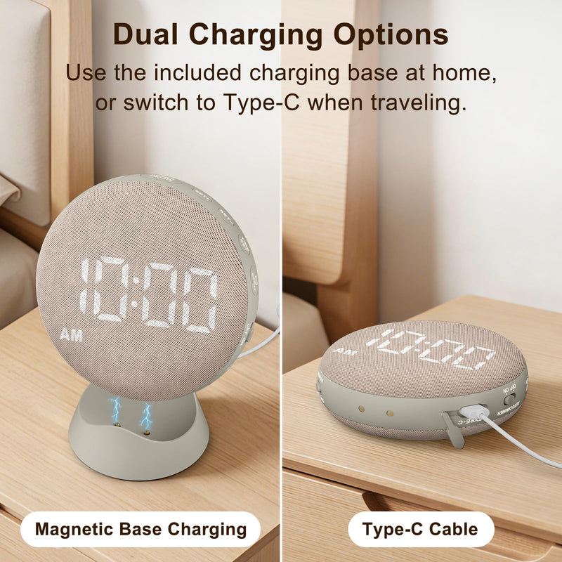 SolaceRise Super Loud Alarm Clock for Heavy Sleepers: Vibrating Digital Auto-Dim Clock with Bed Shaker for Hearing Impaired - Portable Rechargeable Battery for Bedroom Travel Dorm - Putty