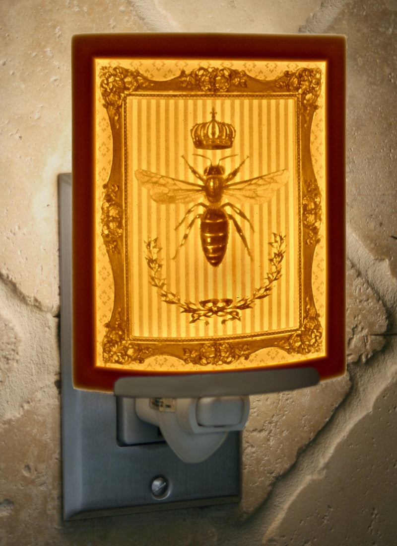The Porcelain Garden Queen Bee - Curved Porcelain Lithophane Nightlight, Decorative Wall Plug in Nursery, Bedroom Kitchen, Bath, Hallway Insect Themed Accent Light