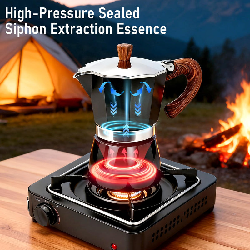Moka Pot Espresso Coffee Maker, 300ml-6 Cups Espresso Maker, Easy To Use And Clean, Camping Home Use,Suitable For Mocca Puccino Coffee (Black) Black