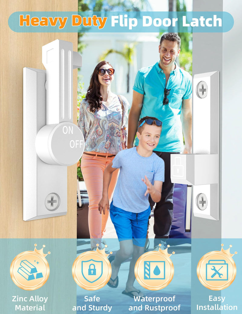 90/180 Degree Barn Door Lock, Small Flip Gate Latches Hardware, Door Security Sliding Door Latch Lock for Barn, Gate, Cabinet, Bathroom, Garden (White 2 Pack) White