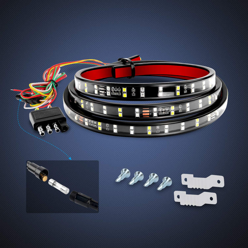 Nilight 60 Inch Truck Tailgate Light Bar Double Row LED Flexible Strip Red Running Brake Turn Signal White Reverse Back Up Lighting Modes for Pick Up Truck SUV