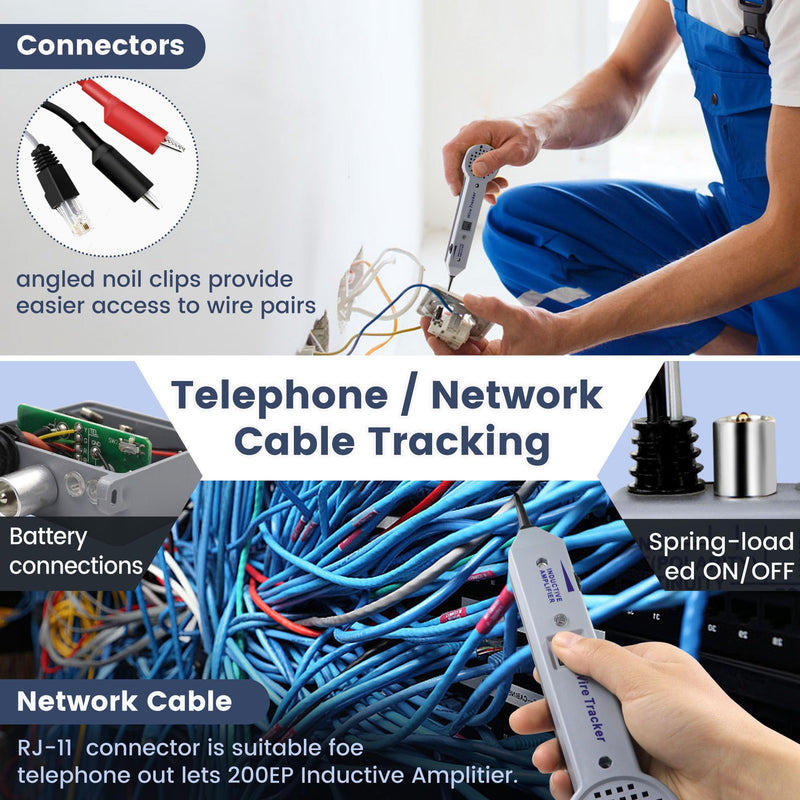 Tone Generator kit, Wire Tracer Circuit Tester, Wires Tone Tracer, 200EP High Accuracy Wire Tester Kit, RJ11 Multi-Tone Cable Test Kits with Inductive Amplifier for Network Cables Collation
