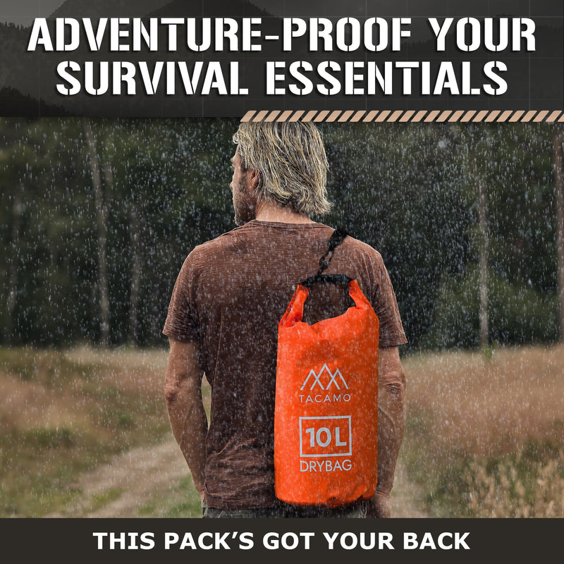 TACAMO® 10L Dry Bag Waterproof Backpack for Camping Gear, Waterproof Bag for Canoeing or Backpacking - Roll Top, Small, Watertight, Floating Dry Sack for Kayak Accessories, Travel Bag for Hiking Safety-Orange 10 Liter