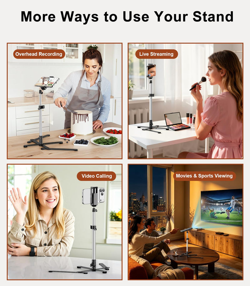 TiMOVO Overhead Tripod for Mini Projector | Heavy Duty, 360° Rotation, Angle & Height Adjustable, Overhead Phone Mount for Cookie Decorating, Live Streaming, Cooking