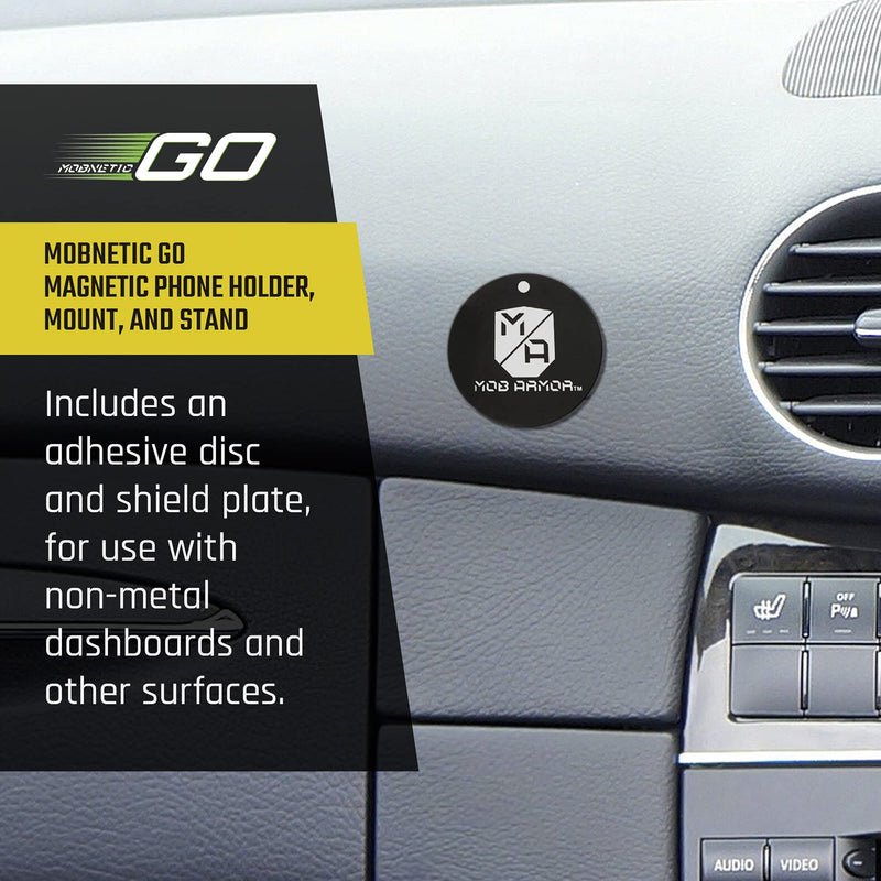 Mob Armor MobNetic Go Magnetic Car Phone Holder | Aircraft-Grade Aluminum, Strong Magnetic Base & Metal Plate, Mounts to Dash & Metal Surfaces, For iPhone & Android