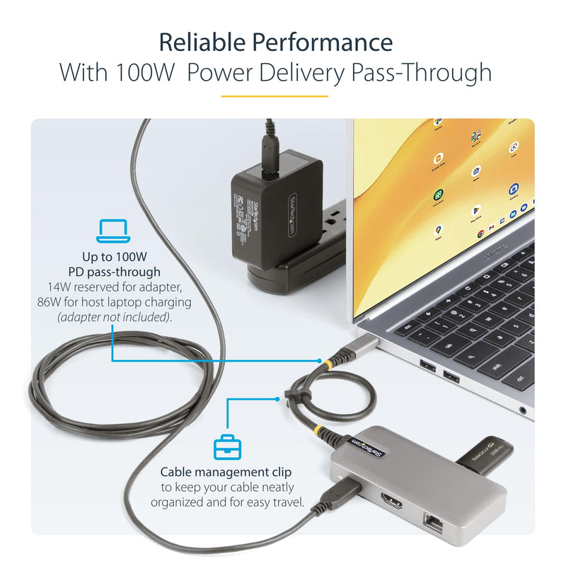 StarTech.com USB-C Docking Station for MacBook Pro M1 M2 M3 M4 and Windows, 4K 60Hz HDMI Video, HDR10, USB 5Gbps Hub, 100W Laptop Charging, GbE