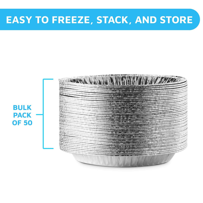 MontoPack 9” Aluminum Foil Pie Pans | Round Disposable Containers with Angled Walls for Tart Baking, Storing, Serving & Reheating | Freezer and Oven Safe, Recyclable | 50-Pack of Cake Tins 9 Inch Pie/Tart Pans (50 Pack)