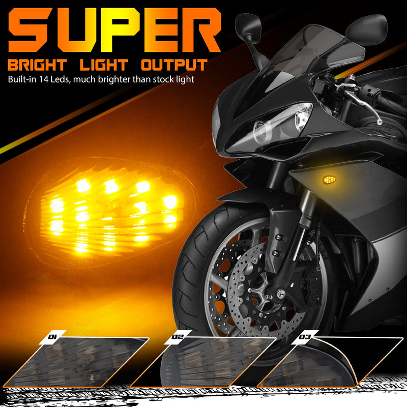 QUASCO Flush Mount Motorcycle Turn Signals Smoked Lens led Blinkers Compatible with Yamaha YZF R1 R3 R6 R6S FJ 09 FZ MT 07 09, Amber For Yamaha