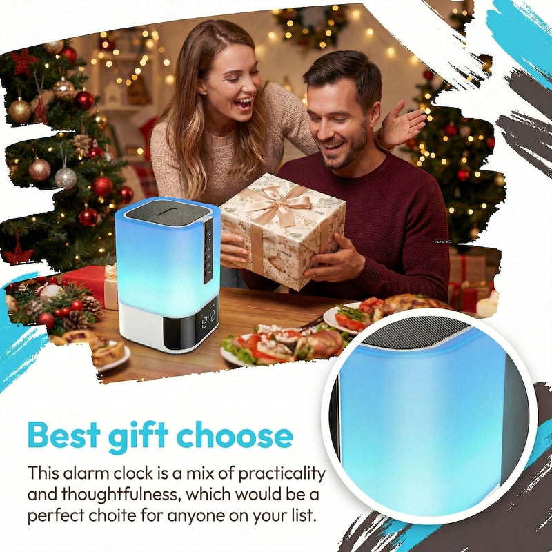Night Light Bluetooth Speaker, 5 in 1 Touch Control Bedside Lamp Dimmable Multi-Color Changing, Bedroom Alarm Clock, Best Birthday Gift Ideas for 10 11 12 13 14 Year Old Teenage Girls/Boys