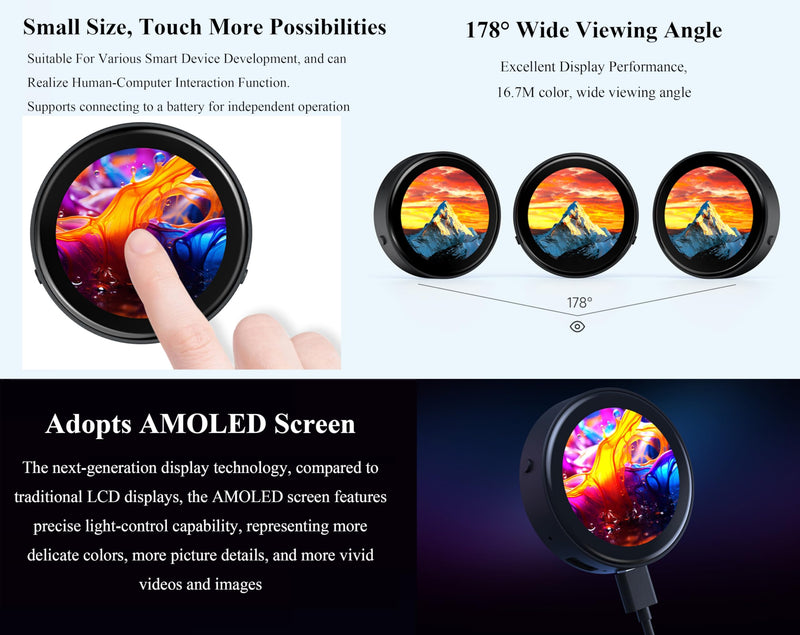 ESP32-C6 1.43inch AMOLED Round Touch Display Development Board, 160MHz RISC-V Processor,WiFi 6/Bluetooth 5/IEEE 802.15.4, 466×466 Pixels, Dual Digital Microphone Array, Support AI Speech Interaction