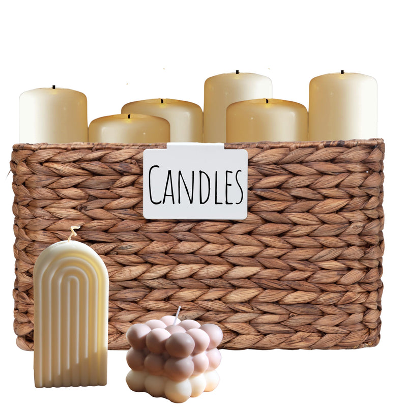 Hygge & Sage: Metal Non-Slip Basket Labels Clip On for Storage Bins, or Wire Racks | Includes 8 Labels, 8 Non-Slip Pads, and 1 Free Marker (White) White