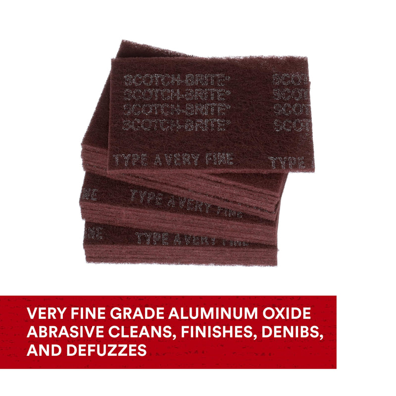 3M Scotch-Brite General Purpose 7447 Hand Pad, Very Fine Grade, 6 in x 9 in, Pack of 30, Aluminum Oxide, Surface Preparation, Scuffing, Blending, Cleaning, Maroon