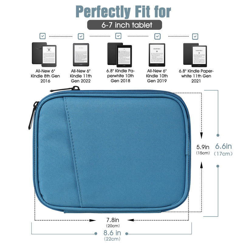 TiMOVO 6-7 Inch Tablet Sleeve for All-New Kindle 2022/10th Gen 2019 /Kindle Paperwhite 11th Gen 2021/Kindle Oasis E-Reader, Protective Case with Pocket for Kindle (8th Gen, 2016), Peacock Blue A-Peacock Blue