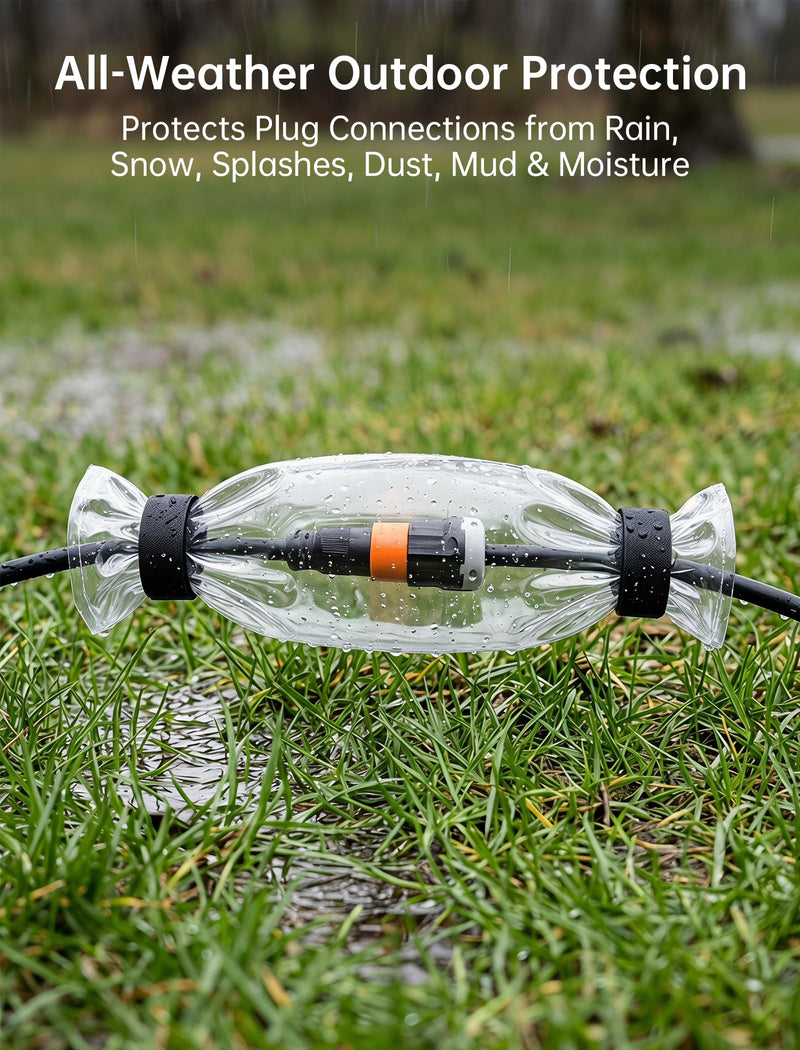 Tomorotec Outdoor Extension Cord Cover Waterproof Heavy Duty PVC for RV | Transparent PVC Shows Joints Instantly, Tool-Free Roll-Up Buckle Shields Generator And Holiday Light Plugs