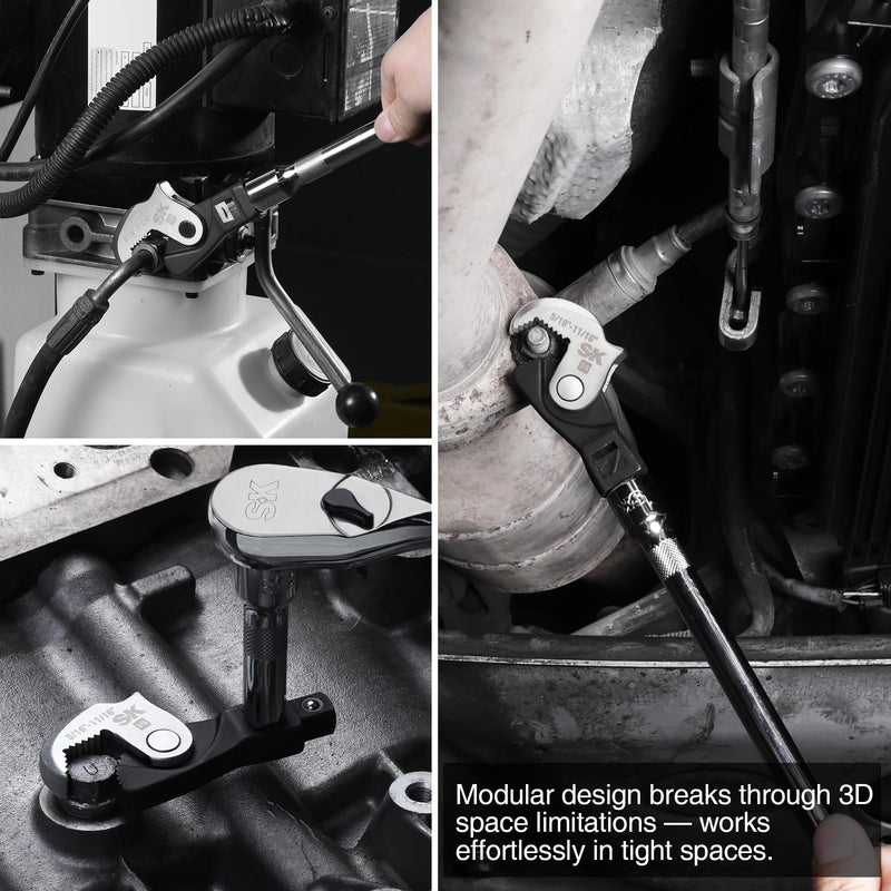 SK 3-Piece Adjustable Crowfoot Wrench Set, 1/4" & 3/8" & 1/2" Drive, Dual-Drive Ends Design, Spring Loaded Jaw with Serrated Teeth, 3/16" to 1-1/4", Premium CR-V Construction