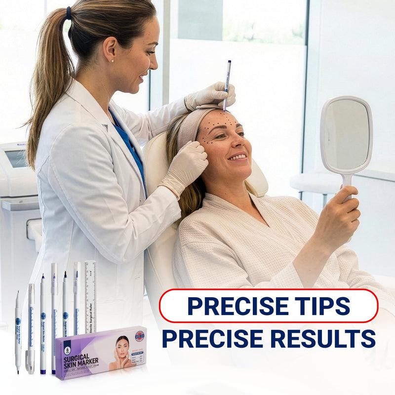 Arrigo Sterile Surgical Skin Markers – Box of 6 Individually Wrapped Violet Purple Skin Pens for Clinical Use – Single & Dual-Tip – Precise 0.5mm & 1mm – Water & Sweat-Resistant – Rulers Included 6-Pack Violet Purple Ink, Single & Dual-Tip (0.5mm & 1mm)