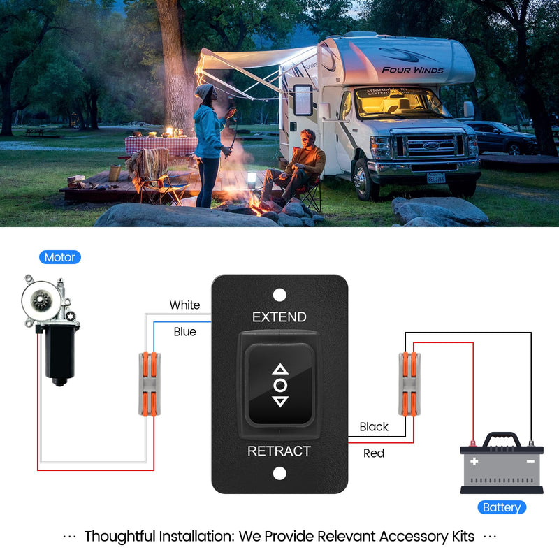 40A Power RV Awning Switch Kit, Haoguo Electric Motorhome Awning Switch with Corrosion-Resistant Metal Panel, Waterproof IP68 Button & Complete Accessories - Compatible with All Solera Power Awnings