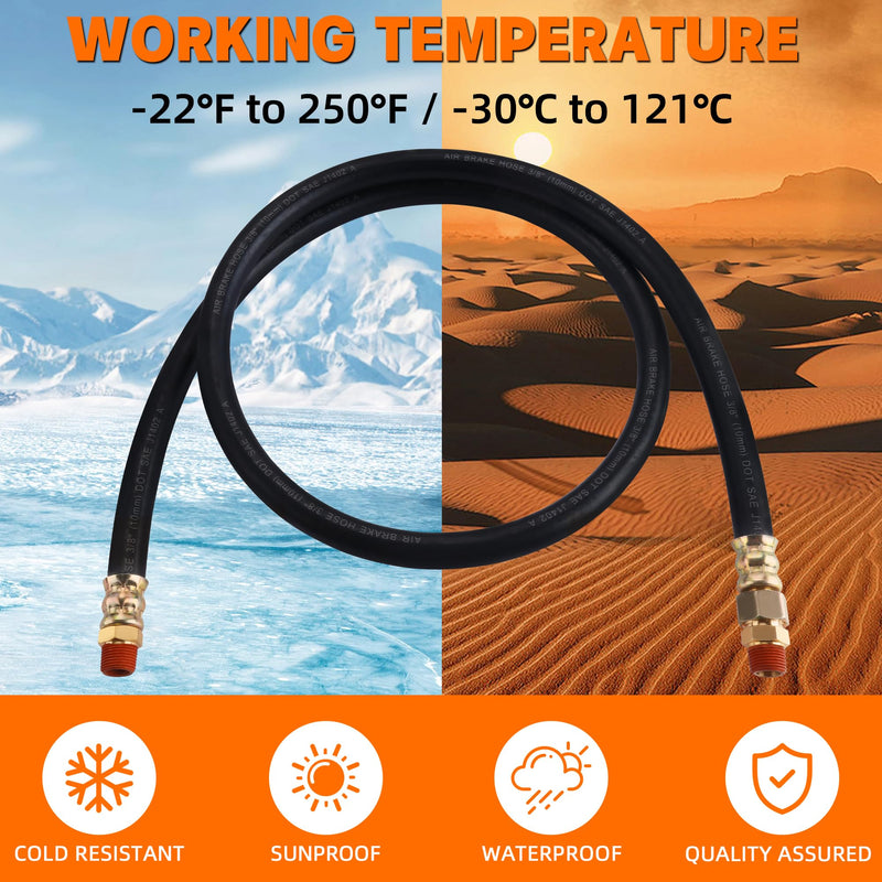Gerguirry SAE J1402 Air Brake Hose 3/8" - 30" Heavy Duty Rubber Line w/Swivel Fitting for Semi Truck & Trailer Brake Chamber Repair 30 IN