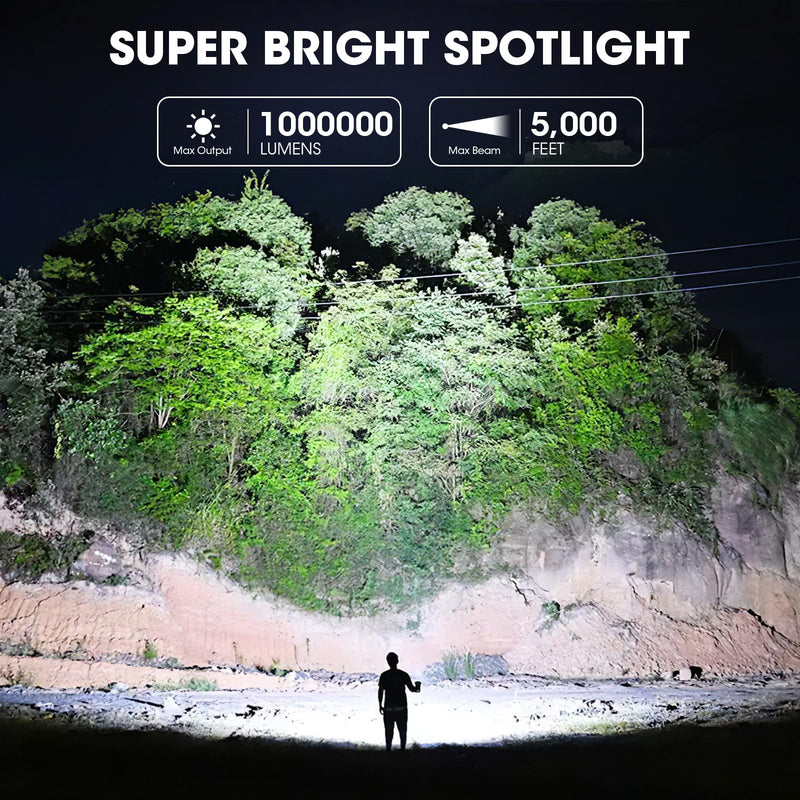 Rechargeable Spotlight, 1,000,000 Lumens Super Bright Handheld Led Flashlight, Outdoor Spot Light with Cob Light and Solar Panelsfor Boating Camping