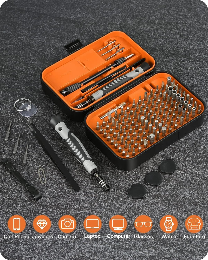 Precision Screwdriver Set, 130 in 1 with 120 bits Repair Tool Kit, Magnetic Screwdriver Set with mini built-in box for Electronics iPhone Jewelers Game Console (130-IN-Orange) 130-IN-Orange
