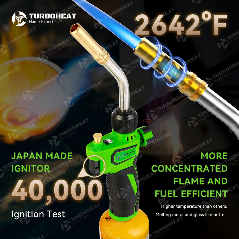 High-Intensity Turbo Torch Head with Auto-Igniter - for Propane/MAPP Gas (Cylinder Not Included) - with Rubber Grip for Soldering, Brazing, Welding Torch Only