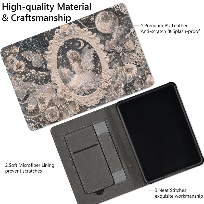 Stand Case for 6" All-New Kindle 11th Gen Gothic Retro Fairy | Slim Cover for Kindle 11th Generation 2024/2022 with Hand Strap | Leather Premium PU Protective Case with Auto Sleep/Wake 6" Kindle 11th Generation