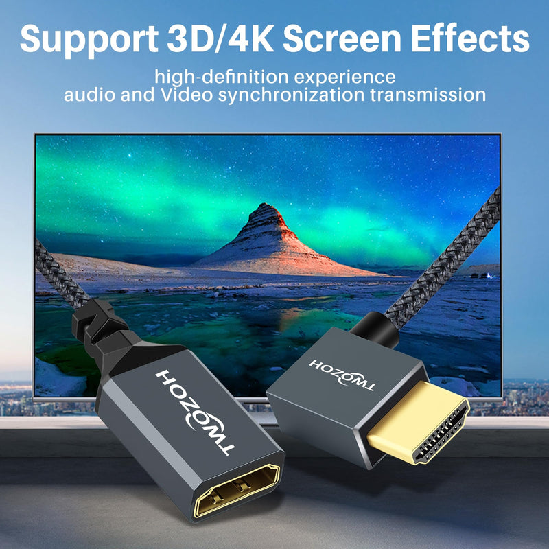 Twozoh HDMI Extension Cable 1.6FT, 90 Degree Right Angle Male to Female Cord, HDMI 2.0 Cable Adapter Support 4K@60Hz 3D HDR Right Angled 90° 1.6 FT