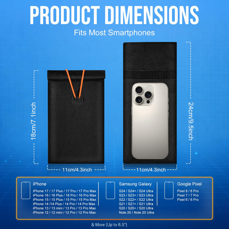 Faraday Bags for Phones and Key fobs, Go Dark Pouch,2 Pack, Black | Make your phones invisible to Tracking, Blcoked all signals,Anti-Theft 2 Large