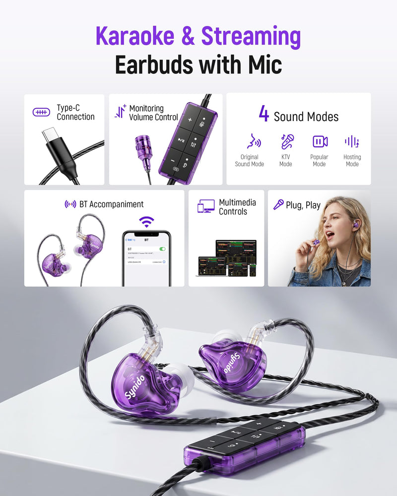 Sound Card Karaoke Headset with Mic, in-Ear Monitor Livestreaming Headphone | BT Accompaniment, Noise Reduction Mic, 4 Sound Modes, 24Bit/48 kHz, for Smartphone, Tablet & PC, Singing Live Streaming
