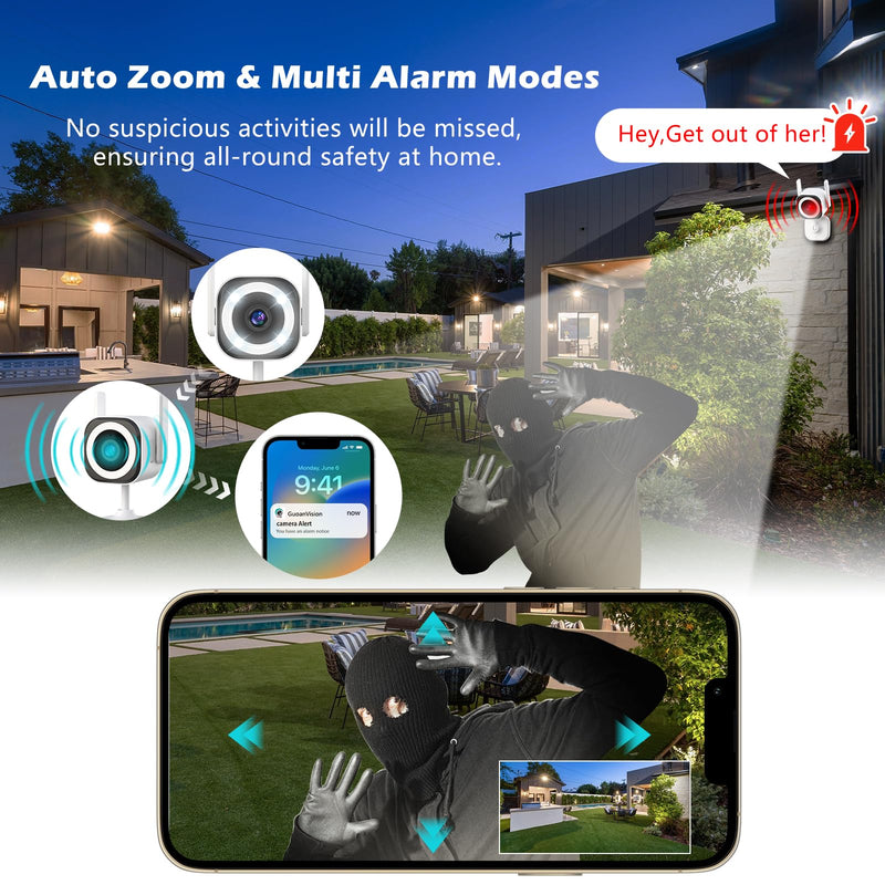 GUOANVSION 5G Outdoor/Indoor Security Camera,3MP Baby Monitor Cameras for Bedroom/Elder/Dog/Pet Camera,IP66 Waterproof,Night Vision, Motion Detection, Alarm Siren, Two-Way Talk, SD/Cloud -2Pack S600-2 Pack