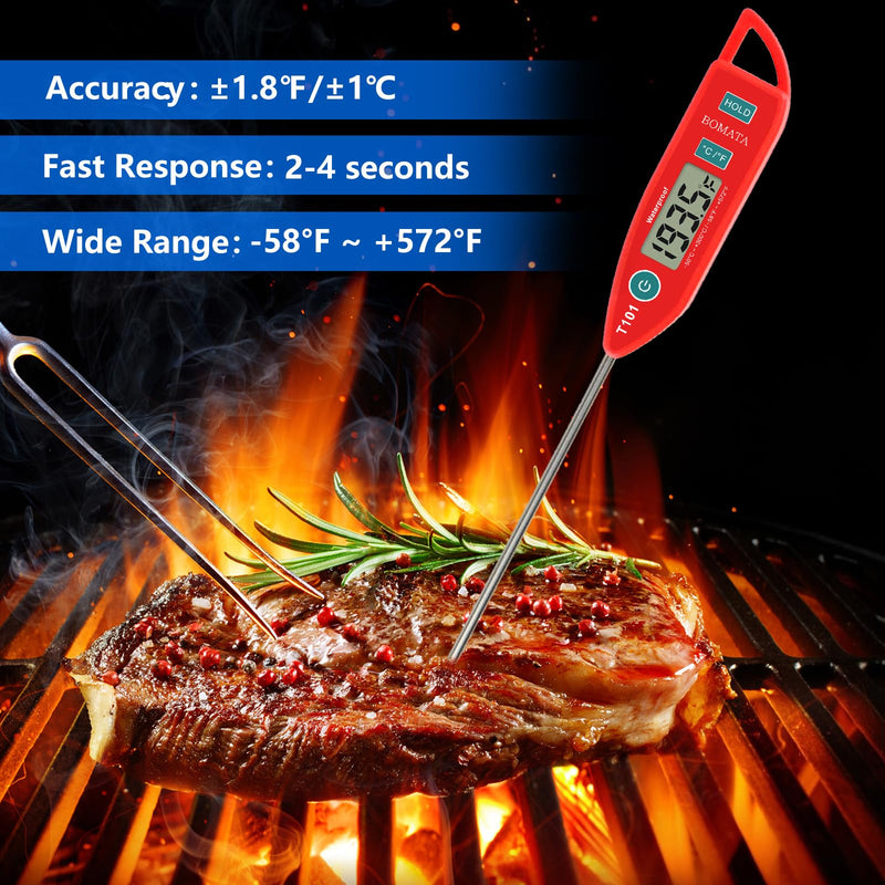 BOMATA 6 Pack Waterproof IPX7 Meat Thermometer Instant Read Food Thermometer with Long Probe for Water, Liquid, Kitchen Cooking, Grill,BBQ ! T101 X 6 Pcs (Black & Red & White)… Black,Red,White