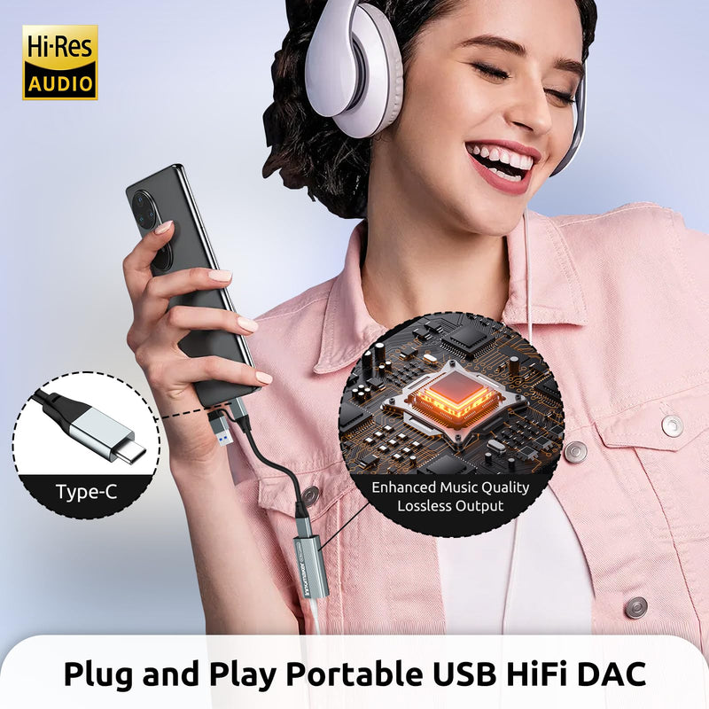 Portable USB HiFi Sound Card/Headphone Amplifier/Desktop USB HIFI Amps with 4.4mm and 3.5mm Dual Outputs Supports PCM 384kHz/DSD256 High Resolution Lossless for Android/Linux/Windows Devices