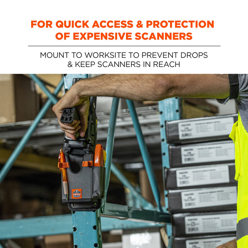 Ergodyne Squids 5543 Barcode Scanner Holder Equipment Mount for Gun Grip Mobile Computers, Handheld Bar Code Scanners, Fastener Straps to Attach to Forklift Gray Large L