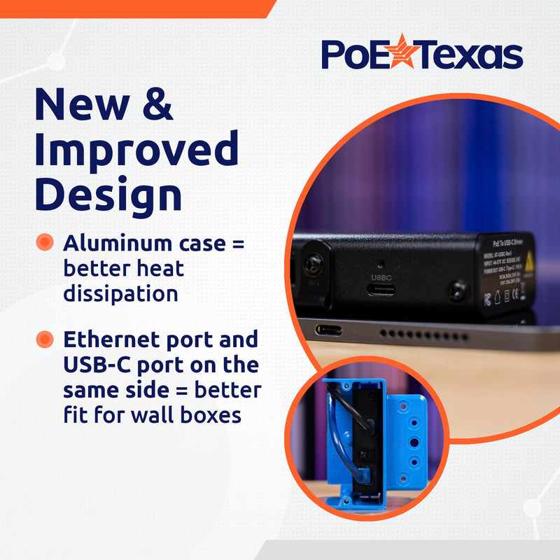 PoE Texas PoE+ to USB-C Splitter - PoE+ Splitter USB-C 25W Power Delivery for iPad, Tablet, Google Nest Cam - Convert PoE to 5V, 9V, 12V, 15V or 20V 30w Power Only