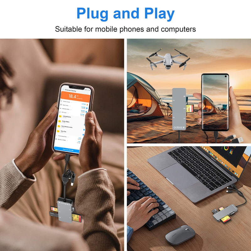 Memory Stick Pro Duo Adapter for iPhone/USB C/PC - Aluminum 5 in 1 SD/TF/CF/MS/XD Picture Card Reader, Multi Memory Card Reader USB C Lightning OTG Adapter Memory Stick pro Duo Reader for iPhone