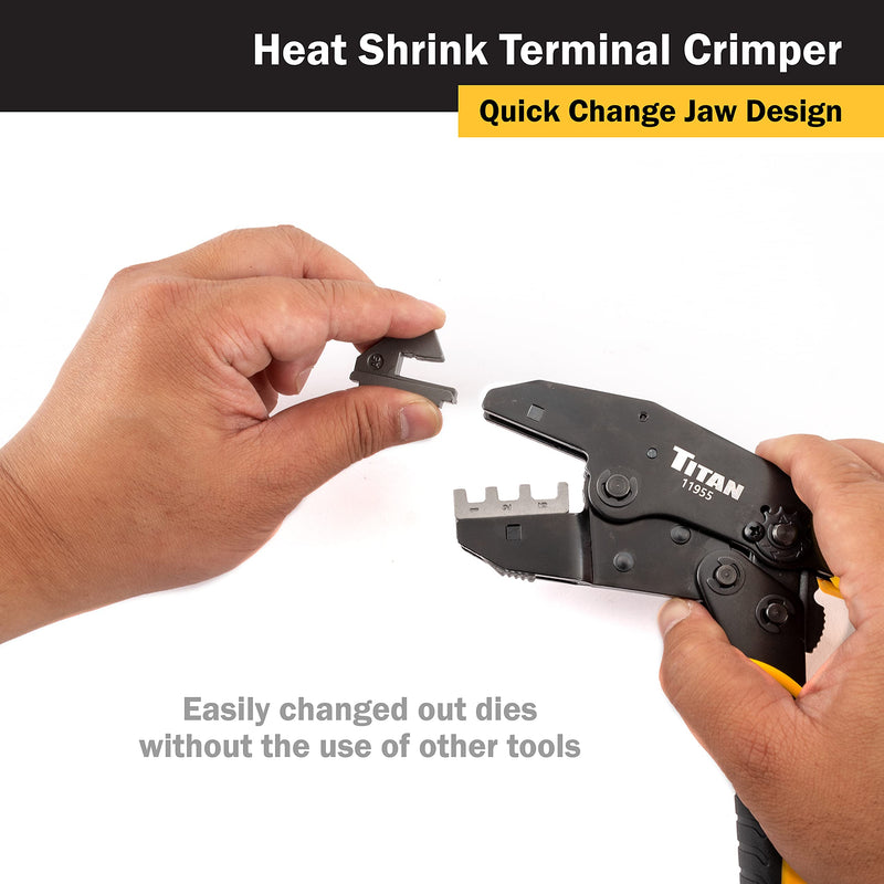 Titan 11955 Ratcheting Heat Shrink Terminal Crimper Quick Change with Heat Shrink Jaw
