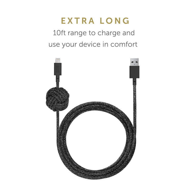 Native Union Night Cable - 10ft Ultra-Strong Reinforced [MFi Certified] Durable Lightning to USB-A Charging Cable with Weighted Knot Compatible with for iPhone 14, iPhone 13 and Earlier (Cosmos) Cosmos