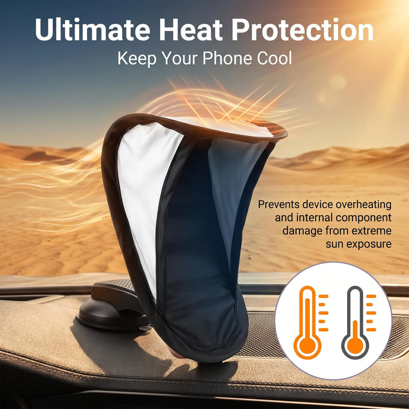 Car Cell Phone Sun Shade, Anti-Glare Heat-Insulating Phone Mount Sunshade, Portable Foldable Center Console Navigation Protection Cover, Universal for Most Cars Motorcycles (Black)