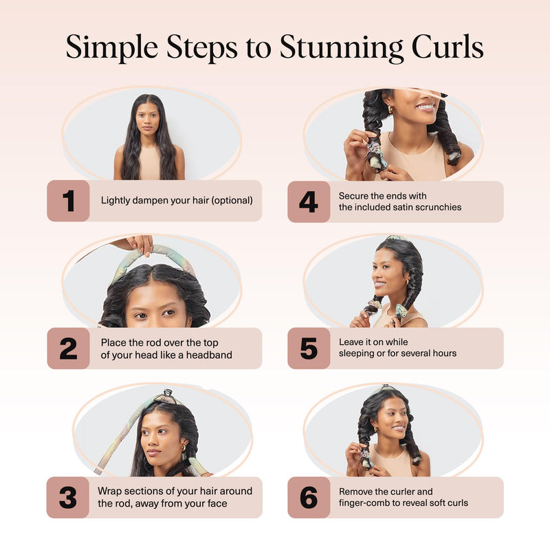 Kitsch Satin Heatless Curler Set - Aura | Heatless Curls Overnight w/34 " Hair Waver & 2 Satin Scrunchies, Comfortable Hair Curlers to Sleep in for Frizz-Free Hair